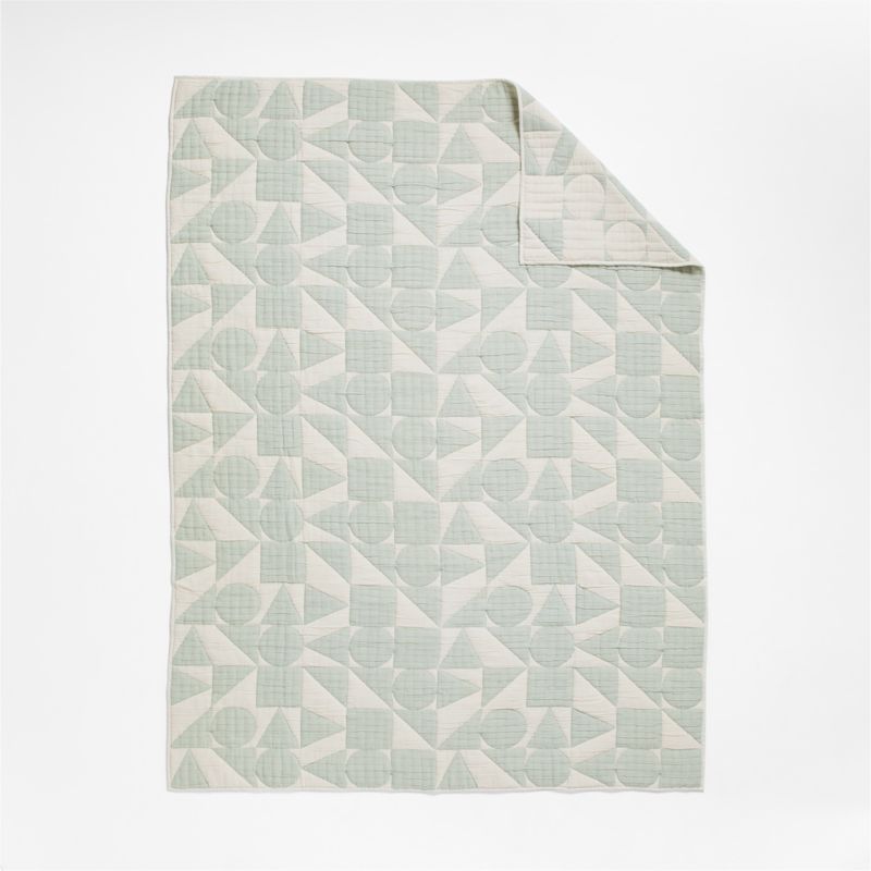 Geo Matelasse Muted Teal Organic Cotton Kids Full/Queen Quilt - image 3 of 5