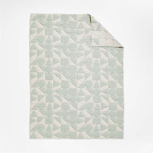 Geo Matelasse Muted Teal Organic Cotton Kids Twin Quilt