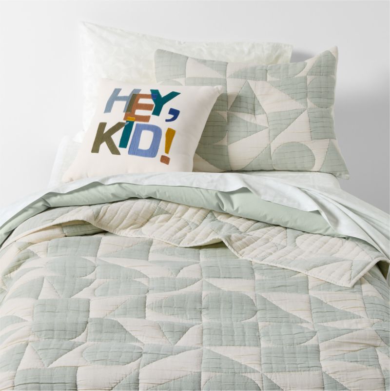 Geo Matelasse Muted Teal Organic Cotton Kids Full/Queen Quilt - image 1 of 5