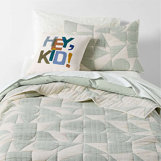 Geo Matelasse Muted Teal Organic Cotton Kids Twin Quilt