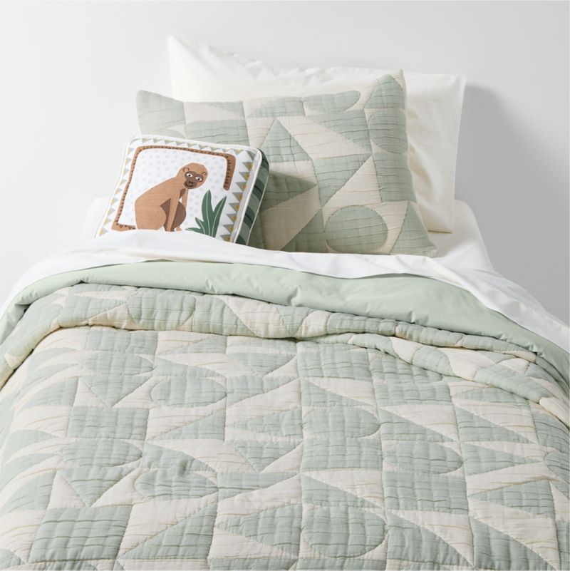 Geo Matelasse Muted Teal Organic Cotton Kids Full/Queen Quilt - image 0 of 5