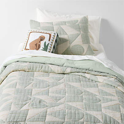 Geo Matelasse Muted Teal 100% Organic Cotton Kids Twin Quilt