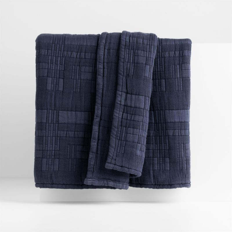 Geo Matelasse Organic Cotton Deep Indigo King Bed Blanket - image 0 of 4