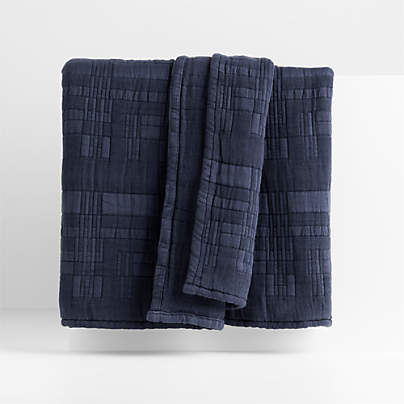 Geo Matelasse Organic Cotton Deep Indigo King Bed Blanket