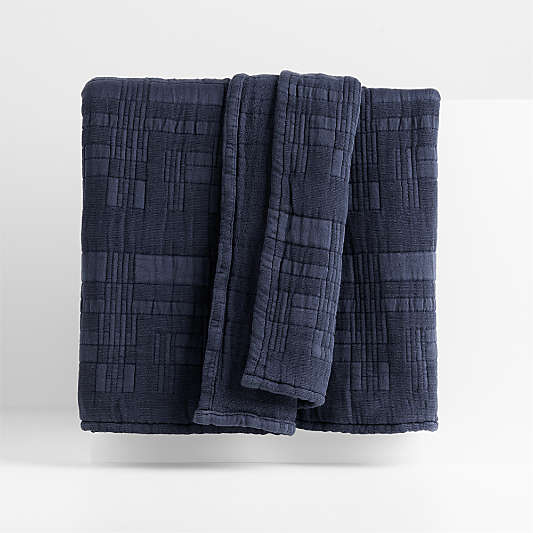 Geo Matelasse Organic Cotton Deep Indigo King Bed Blanket