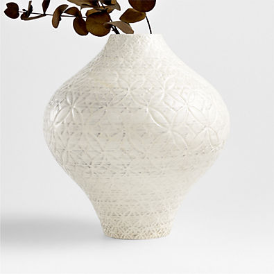 View Geo White Ceramic Curved Vase 10" details