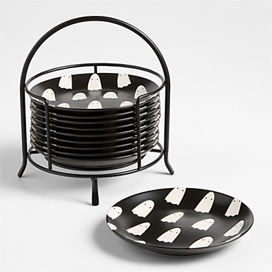 View Ghosts 6" Appetizer Plates with Stand, Set of 10 details