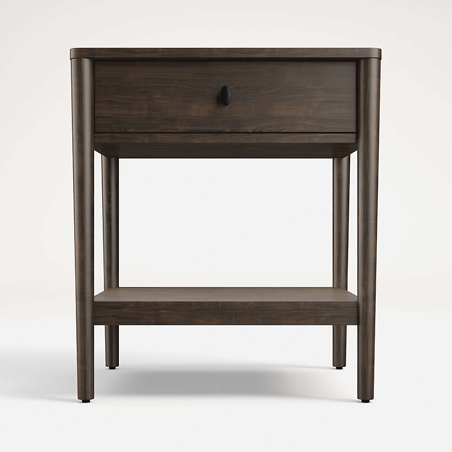 wood nightstand with black hardware