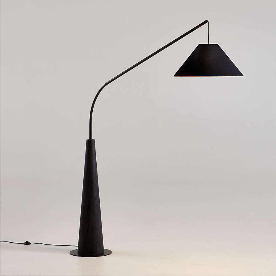 Gibson Black Hanging Arc Corner Floor Lamp with Black Shade + 