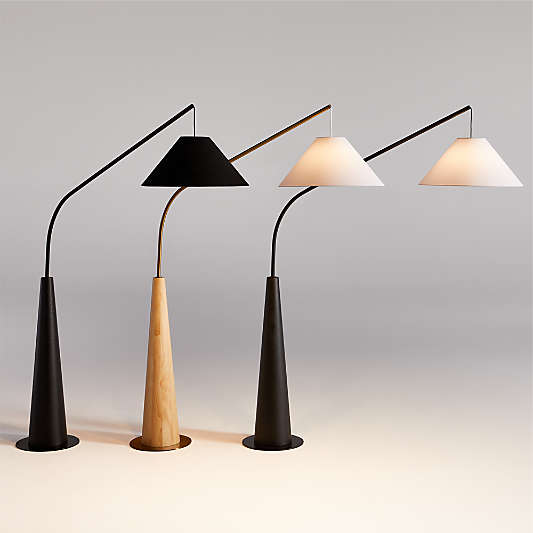 Gibson Black Hanging Arc Floor Lamp with White Shade 81"