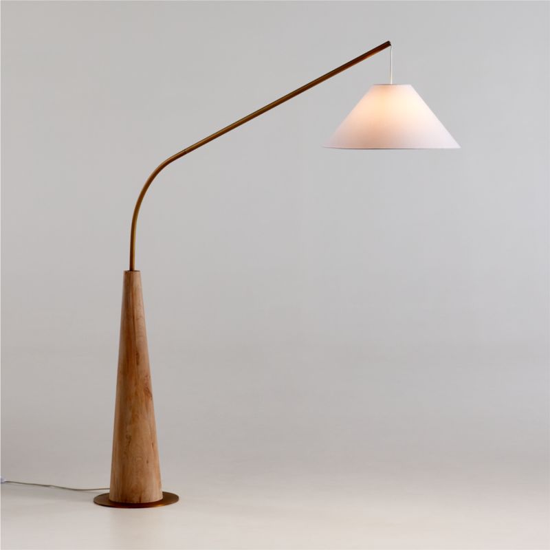 Gibson Wood Hanging Arc Floor Lamp with White Shade - image 0 of 12