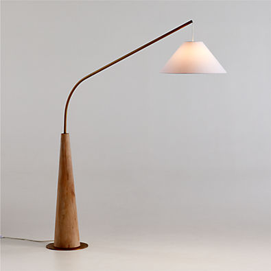 View Gibson Wood Hanging Arc Floor Lamp with White Shade 81" details