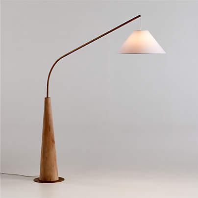 Gibson Wood Hanging Arc Floor Lamp with White Shade