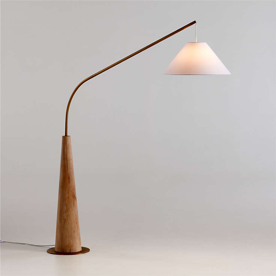 Gibson Wood Hanging Arc Corner Floor Lamp with White Shade + Reviews | Crate & Barrel