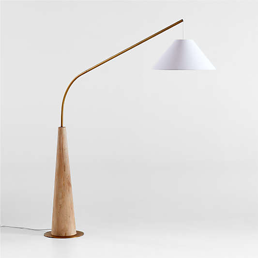 Gibson Wood Hanging Arc Floor Lamp + White Shade