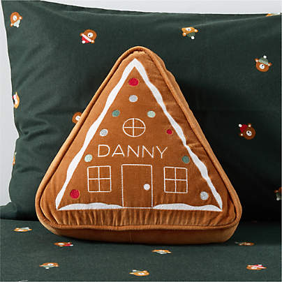 Gingerbread House Velvet Kids Christmas Throw Pillow