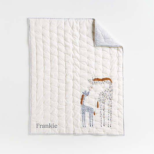 Giraffe Embroidered Hand-Quilted Organic Cotton Baby Crib Quilt