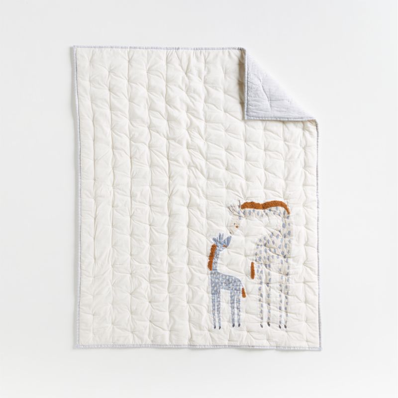 Giraffe Embroidered Hand-Quilted Organic Cotton Baby Crib Quilt