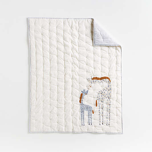 Giraffe Embroidered Hand-Quilted Organic Cotton Baby Crib Quilt Bedding Set