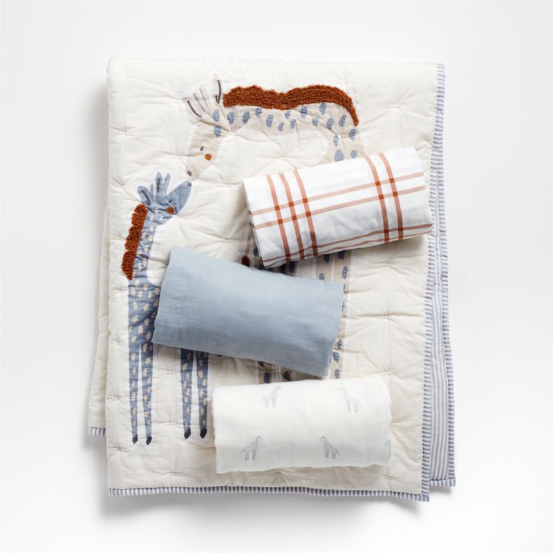 Giraffe Embroidered Hand-Quilted Organic Cotton Baby Bedding Bundle Set - image 0 of 10