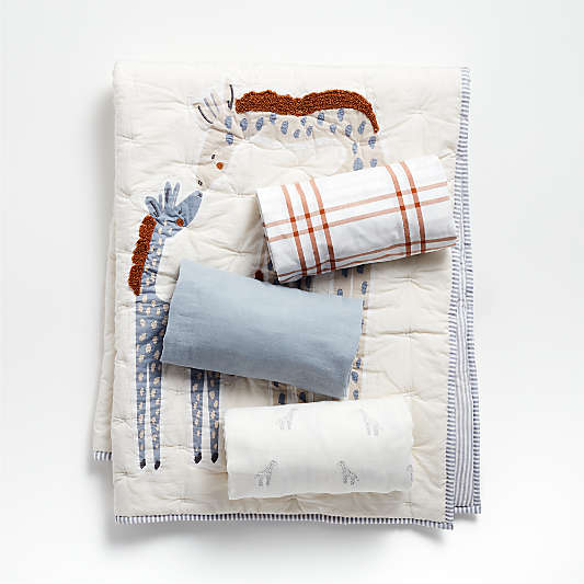 Giraffe Embroidered Hand-Quilted Organic Cotton Baby Bedding Bundle Set