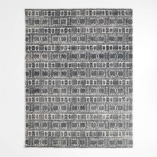 Girona Wool Handwoven Ivory and Black Area Rug 8'x10'