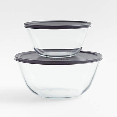 Kitchen Glass Bowls with Lids, Set of 2