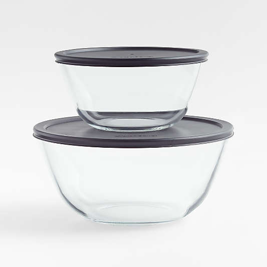 Kitchen Glass Bowls with Lids, Set of 2