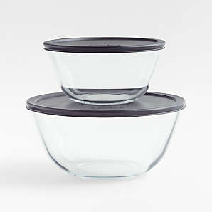Pyrex Glass Bowls with Grey Lids, Set of 2 | Crate u0026 Barrel