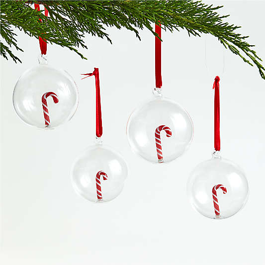 Glass Candy Cane Christmas Tree Ornaments, Set of 4