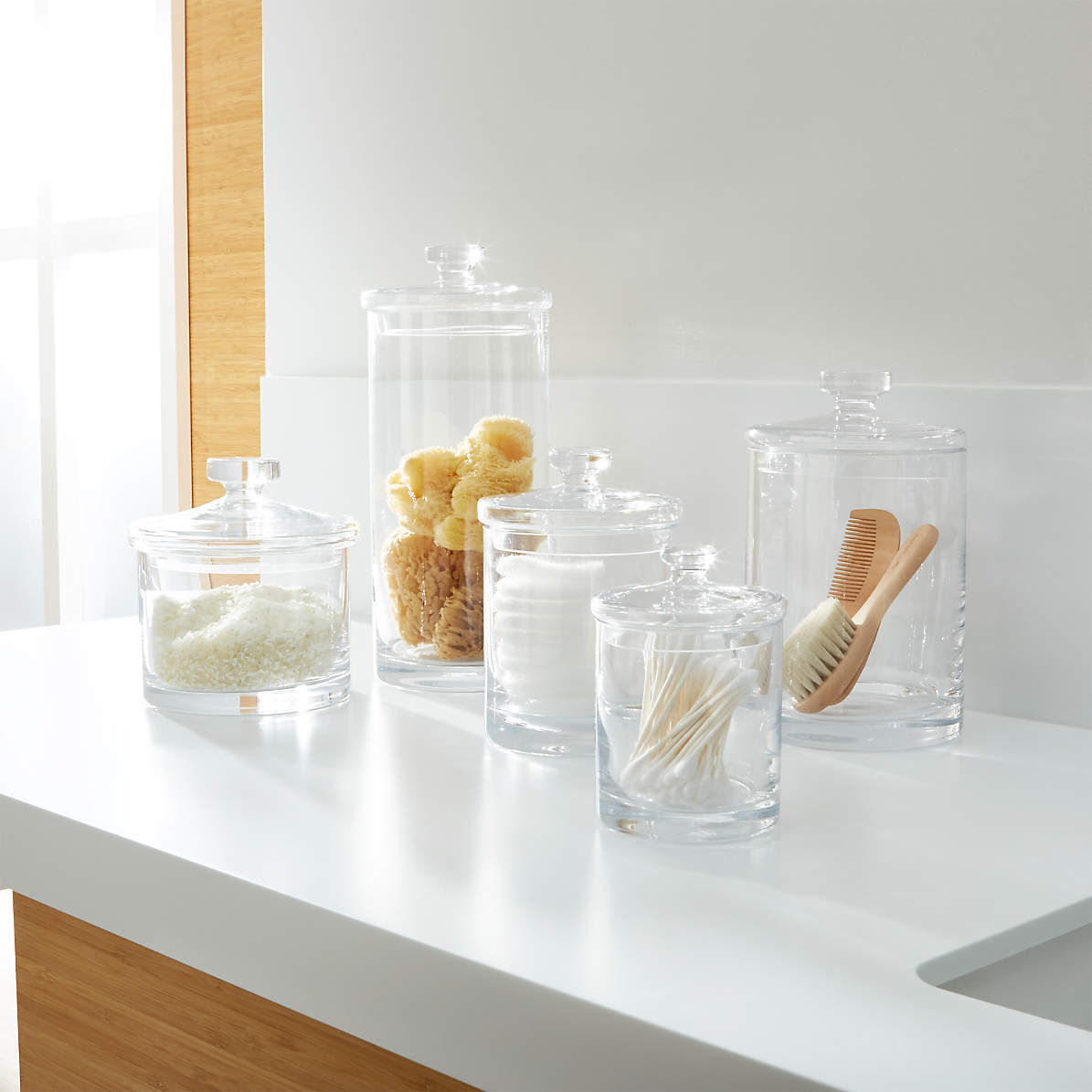 Glass Canisters Crate And Barrel, Glass Bathroom Canisters