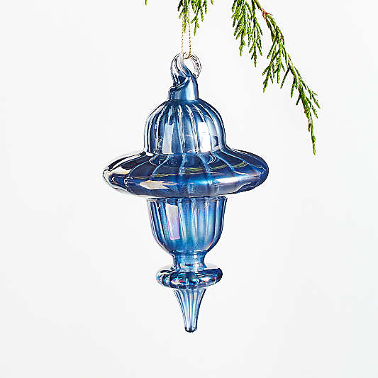 Steel Blue Finial Glass Ornament