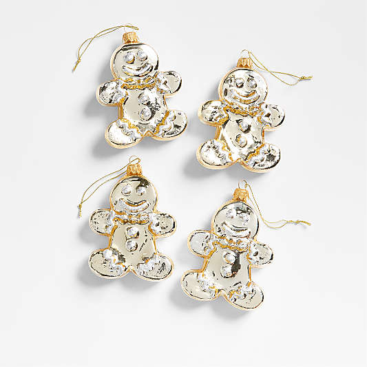 European Glass Gingerbread Christmas Tree Ornament, Set of 4