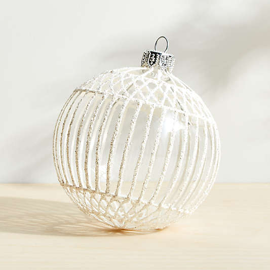 White Glitter Glass Ball Ornament