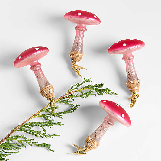 Glass Mushroom Christmas Ornaments, Set of 4