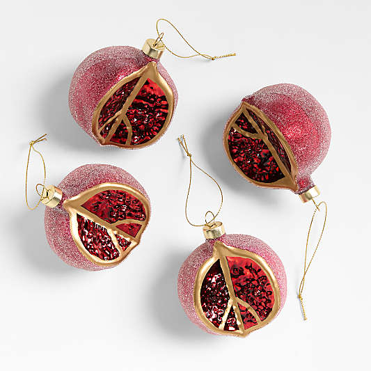 Glass Pomegranate Fruit Christmas Ornaments, Set of 4