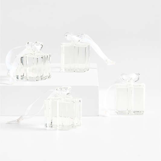 Glass Present Christmas Tree Ornament, Set of 4
