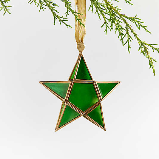 Green Glass Star Christmas Tree Ornament, Set of 4