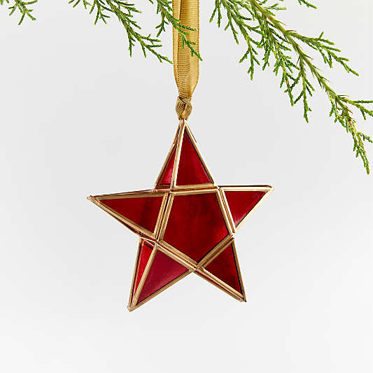 Red Glass Star Christmas Tree Ornament, Set of 4