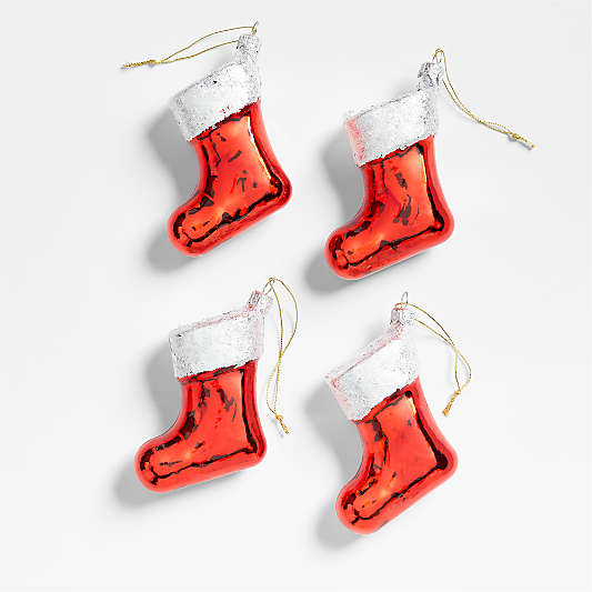 Glass Stocking Christmas Tree Ornament, Set of 4