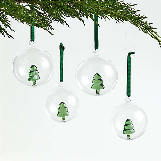 Glass Tree Christmas Ornaments, Set of 4