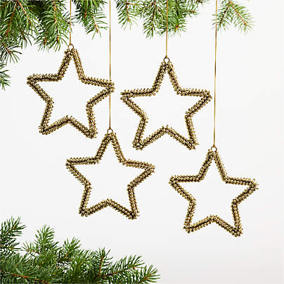 Gold Beaded Star Christmas Tree Ornament Set of 4