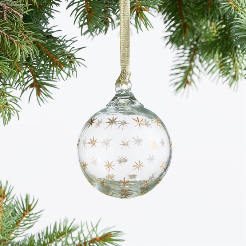 Gold Etched Star Ball Christmas Tree Ornament, Set of 4 - image 1 of 3