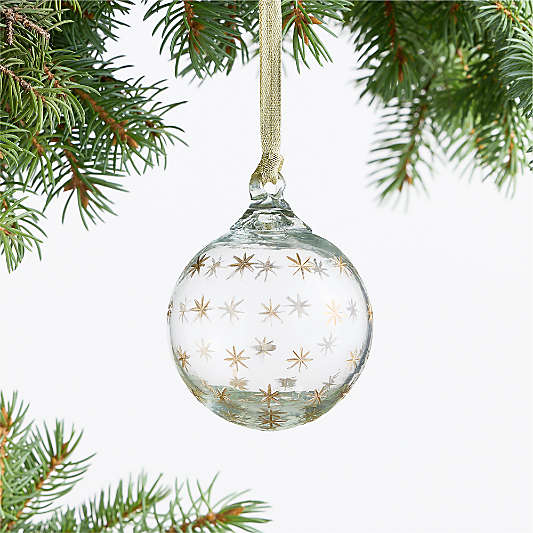 Gold Etched Star Ball Christmas Tree Ornament, Set of 4