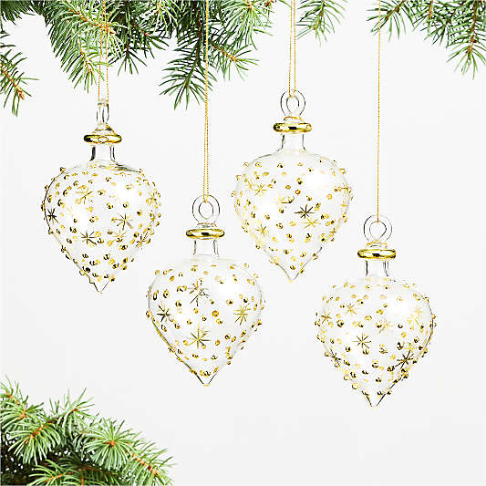 Gold and Clear Glass Onion Christmas Tree Ornament, Set of 4