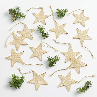 Gold Tinsel Star Christmas Tree Ornaments, Set of 12