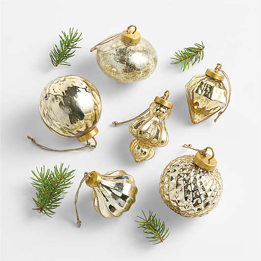 Gold Mercury Glass Christmas Ornaments, Boxed Set of 6