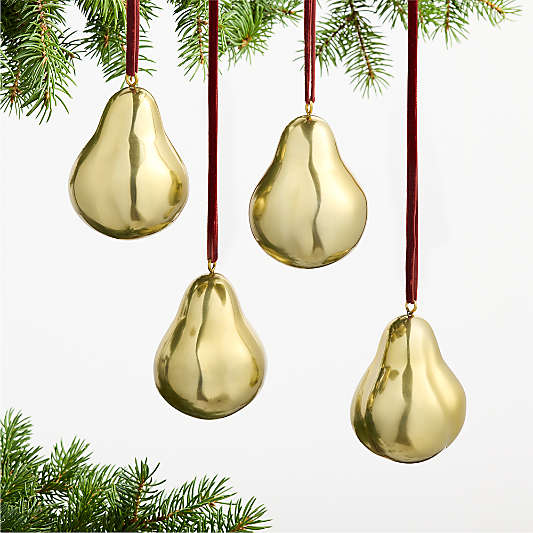 Gold Metal Pear Christmas Tree Ornament Set of 4