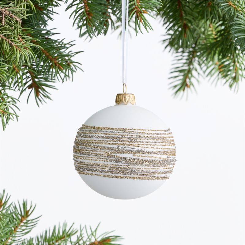European Silver and Gold Glitter Striped White Glass Ball Christmas Tree Ornament, Set of 4 - image 1 of 4
