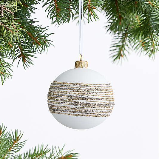 European Silver and Gold Glitter Striped White Glass Ball Christmas Tree Ornament